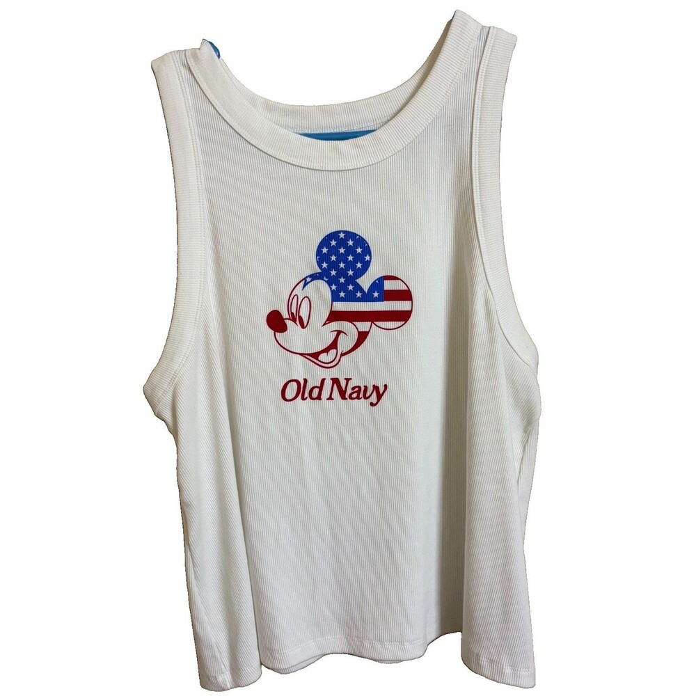 Disney Old Navy Womens Plus Tank Top Size 2X Mickey Mouse White Sleeveless Shirt
